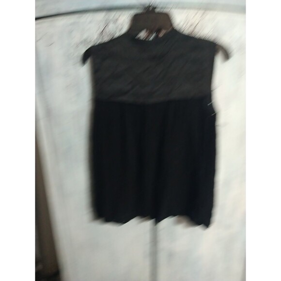 Rebecca Taylor Sleeveless Eyelet Ruffled Tie Blouse Sz 8 Black Boho Cottage Core - Picture 7 of 10